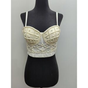 Bustier Top Spaghetti Straps Crop Beaded Faux Pearl 38C Size Medium